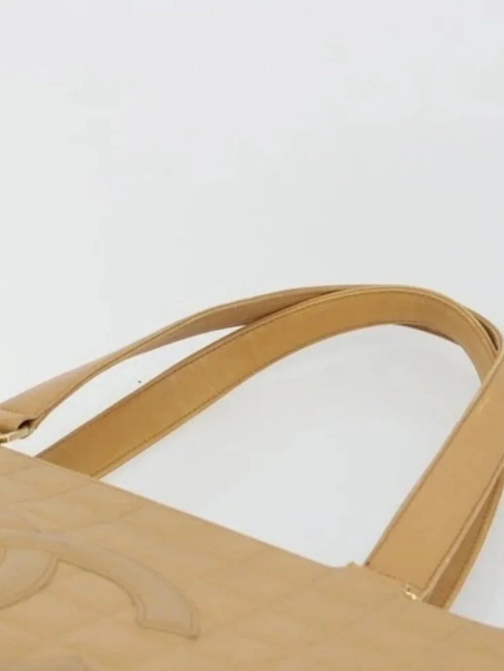 CHANEL Choco Bar Tote Bag Lamb Skin Beige Gold CC Auth BA13309